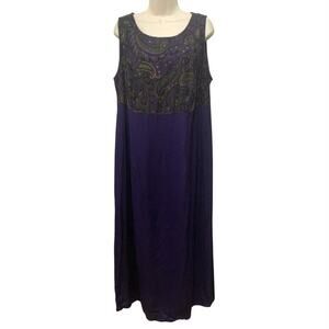 Vintage 90s Sag Harbor Purple Paisley Rayon Maxi Dress Boho Artsy 16W